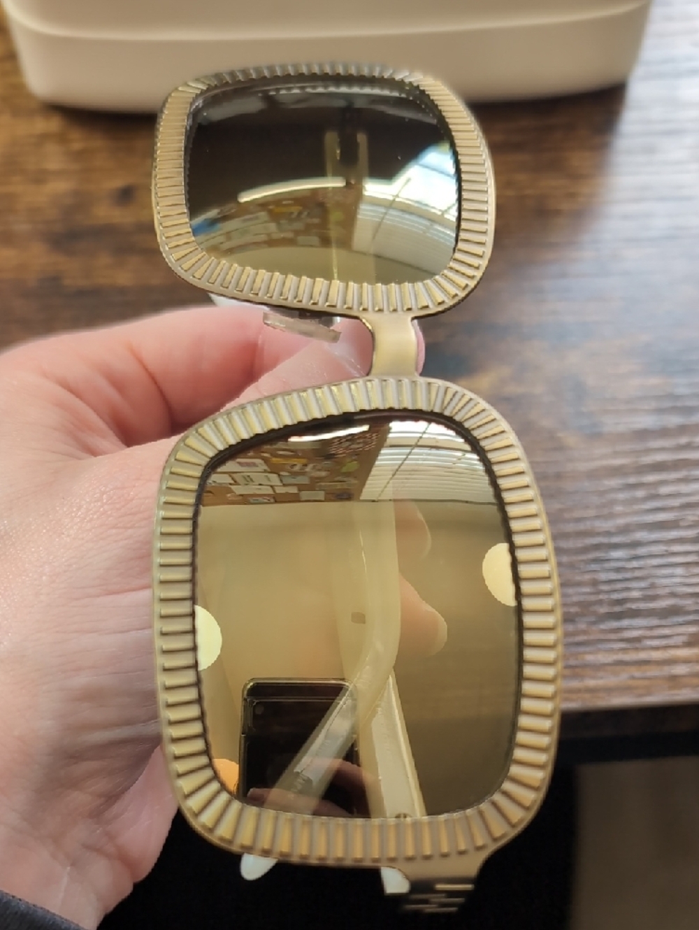 Linda Farrow x Alexander Wang Zipper Trim Square Sunglasses in Antique Brass - Picture 2 of 12